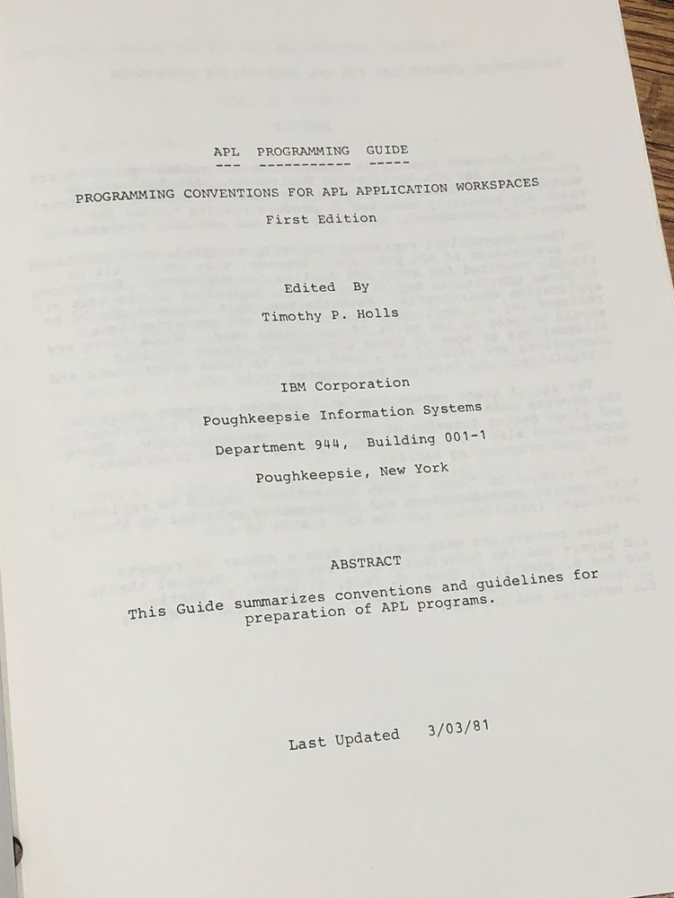 Vintage IBM APL Programming Guide & Programming Conventions - First Editions