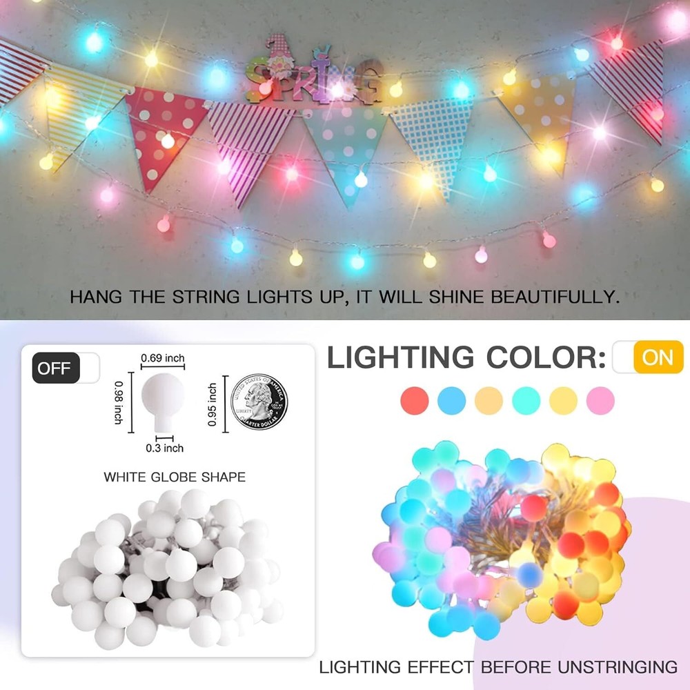 Globe String Lights 33Feet 96LEDs Plug in Fairy String Lights with Remote Timer
