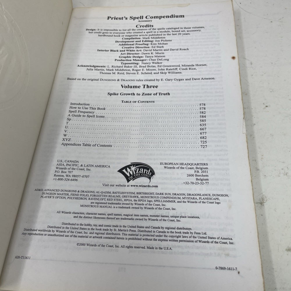 Priest's Spell Compendium Volume Three 3 Advanced Dungeons & Dragons TSR RARE