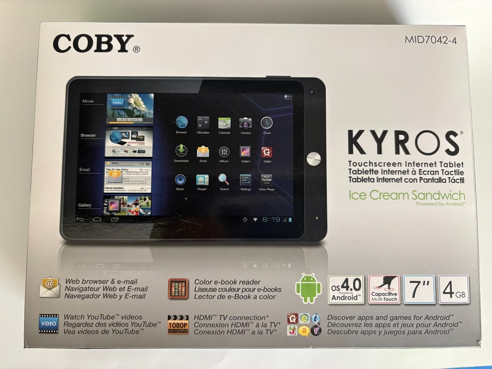 Coby Kyros MID7042-4 7" Android Tablet w/ Box Accessories WORKS Screen Line