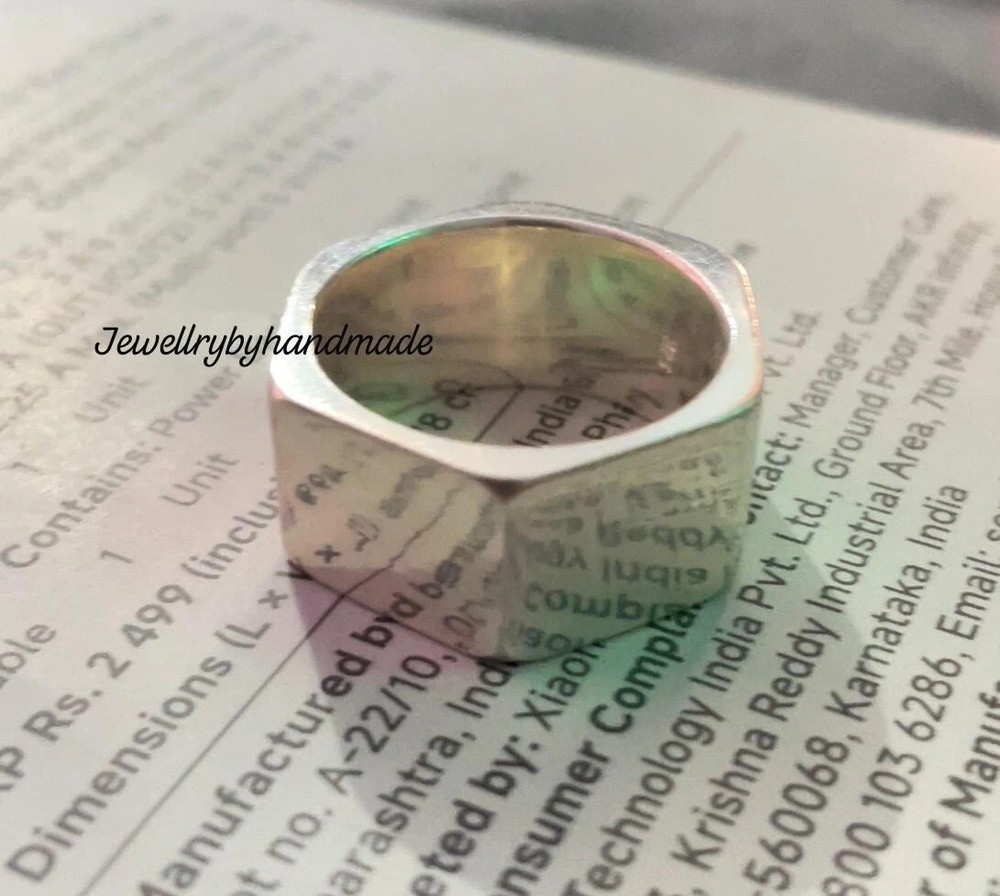 industrial Nut Ring Square Ring Solid 925 Sterling Silver Bolt Geometric Band