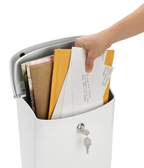 Parkside Locking, Vertical Wall-Mounted Mailbox for Outside, Medium White