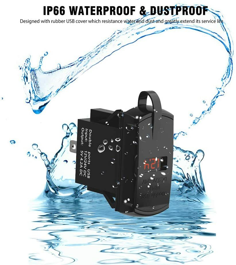 12V Dual USB Charger Socket LED Voltage Voltmeter Rocker Switch Panel Car Boat