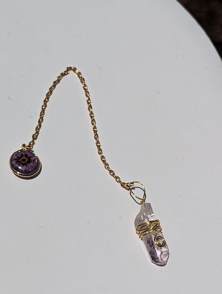 Wire-wrapped Amethyst Point Pendulum (Reiki blessed)