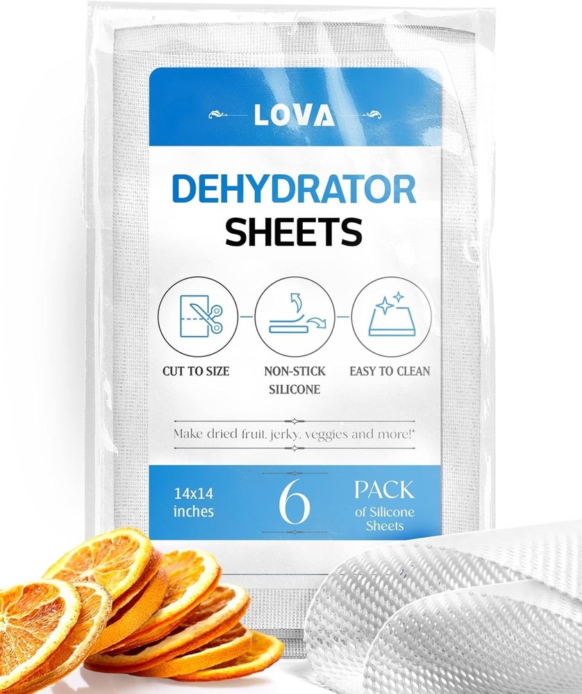 Customizable 14x14 Inch Silicone Dehydrator Sheets - 6 Pack for Fruit & Jerky
