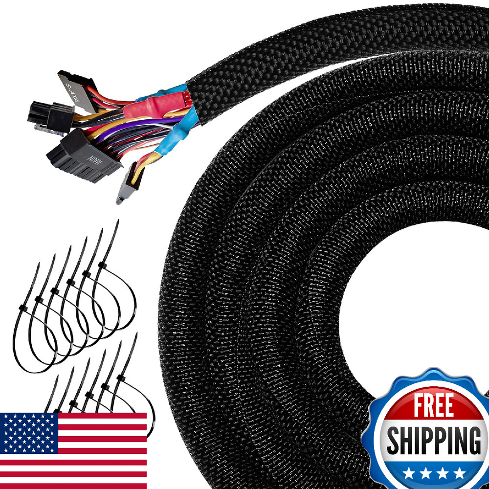 25FT Split Cable Management Sleeve Wire Loom Tubing Cord Protector High-Temp