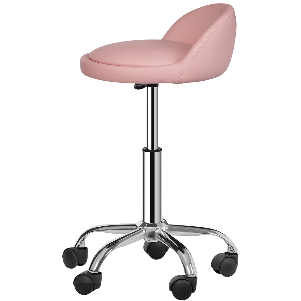 Rolling Stool Adjustable Height Hydraulic Swivel Salon Stool with Backrest Pink