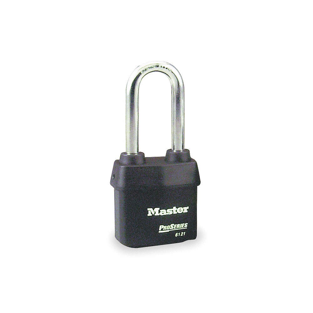 MASTER LOCK 6121NKALJ Keyed Padlock, 7/8 in,Rectangle,Black 4EZG6