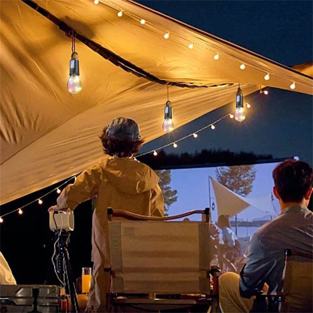 2PCS Tent Light Bulb Solar USB Rechargeable Camping Lantern 3 Lighting Modes