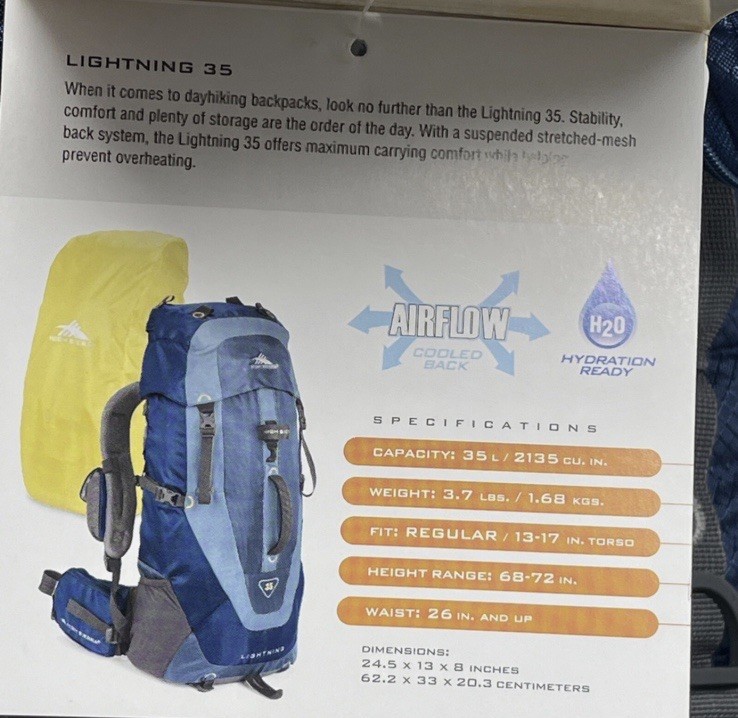High Sierra Tech Series 59105 Lightning 35 Internal Frame Pack Hiking Backpack