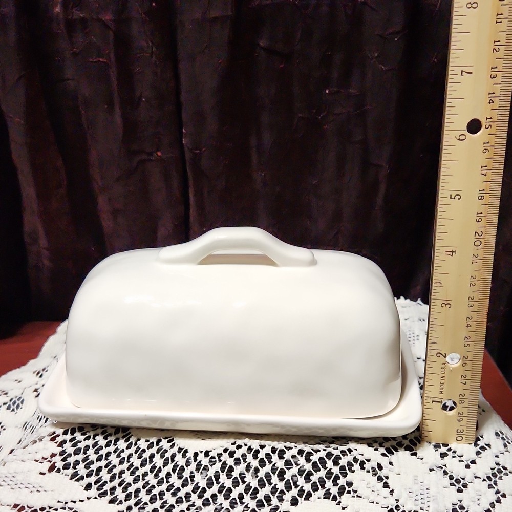 White Ceramic Covered Butter Dish Rectangle Microwave Safe LTD Commodities