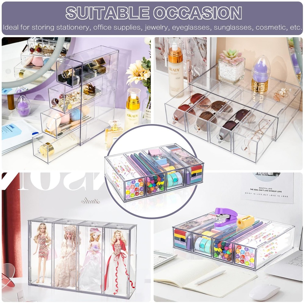 Desk Organizer with 4 Drawers, Stackable Desktop Storage Box with Removable D...