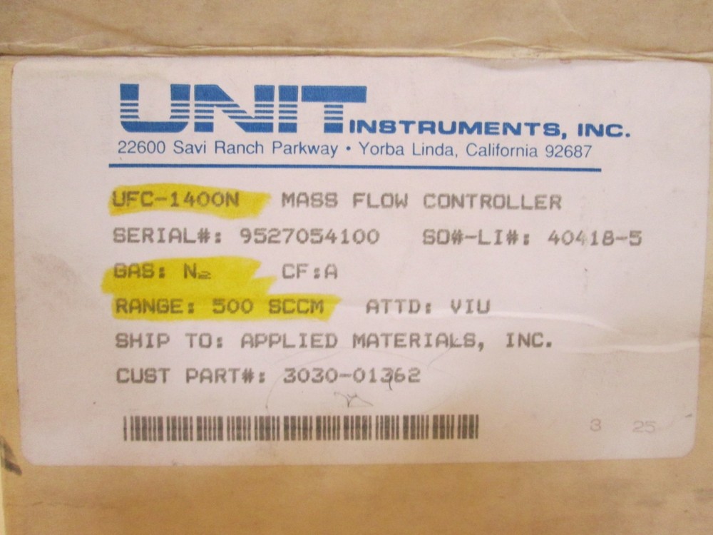 Unit UFC-1400N Mass Flow Controller, N2, 500 SCCM