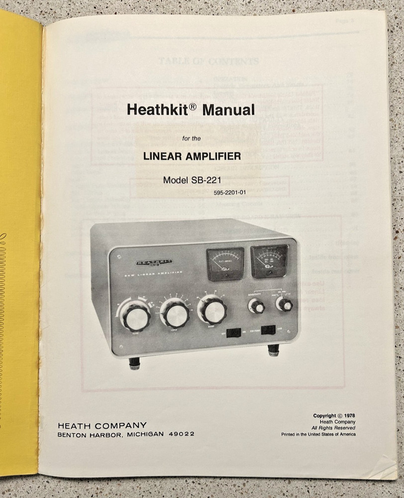 HEATHKIT SB-221 Linear Amplifier Assembly Manual Original
