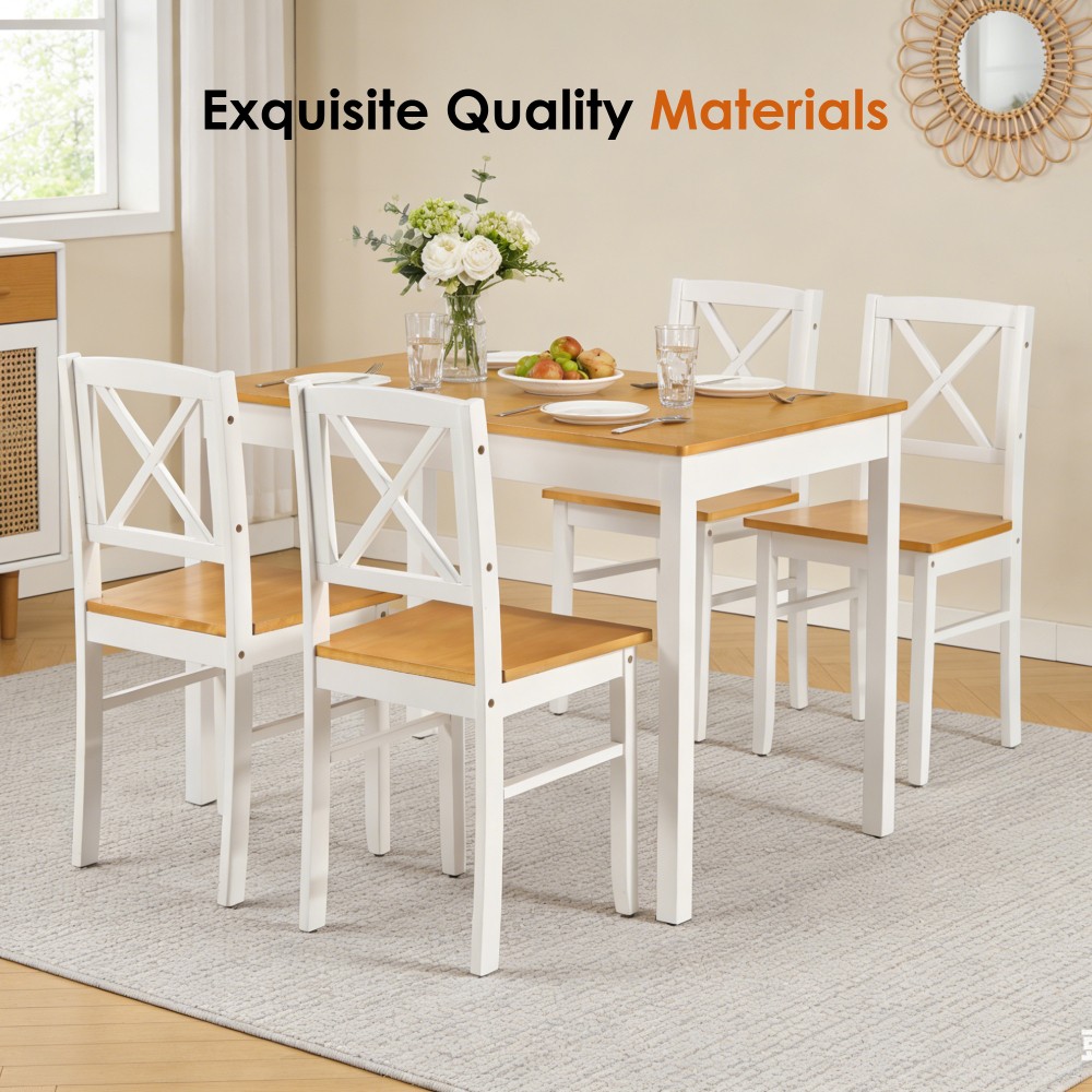 5 Piece Solid Wood Dining Table Set with 4 Chairs Ancient White Space Saving