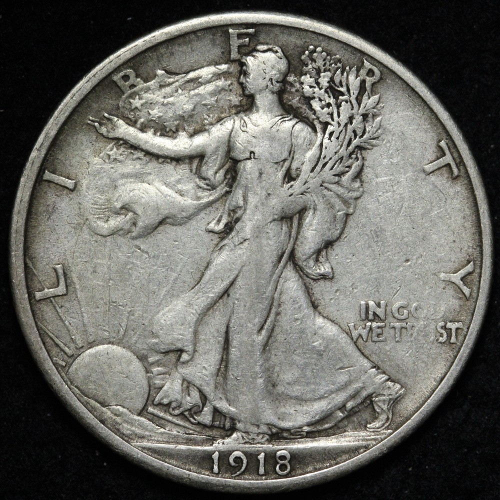 1918-S Walking Liberty Silver Half Dollar XF E382 TKHS