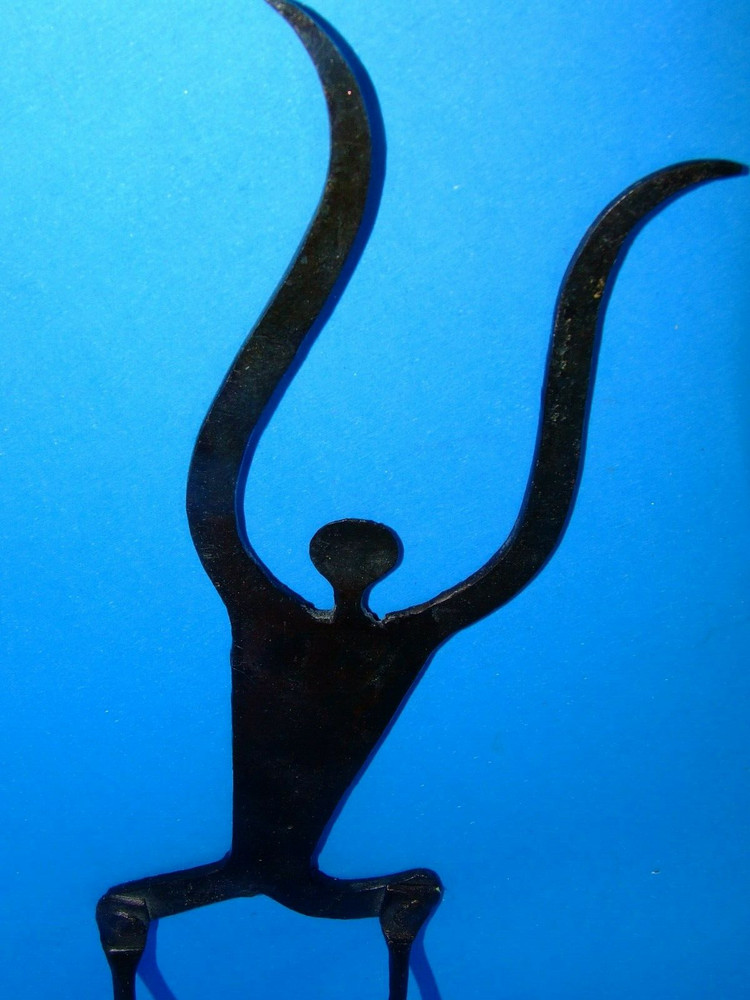 Wrought Iron Brutalist Walking Man Shadow Statues MCM Bookends