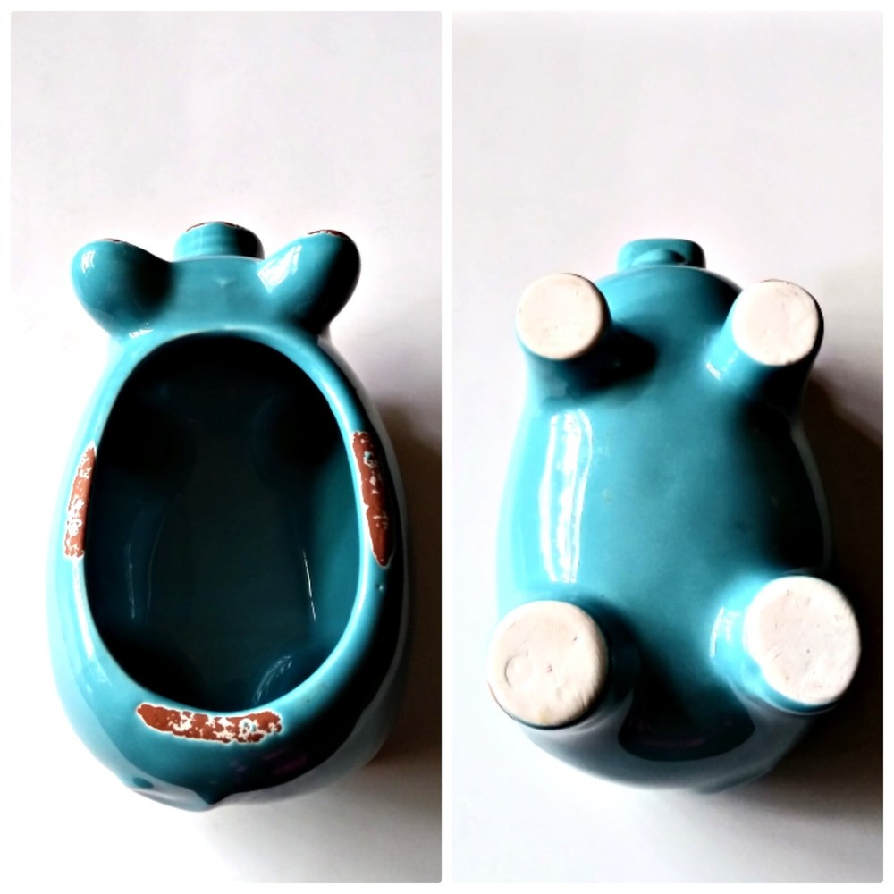Distressed Blue Ceramic Pig Planter