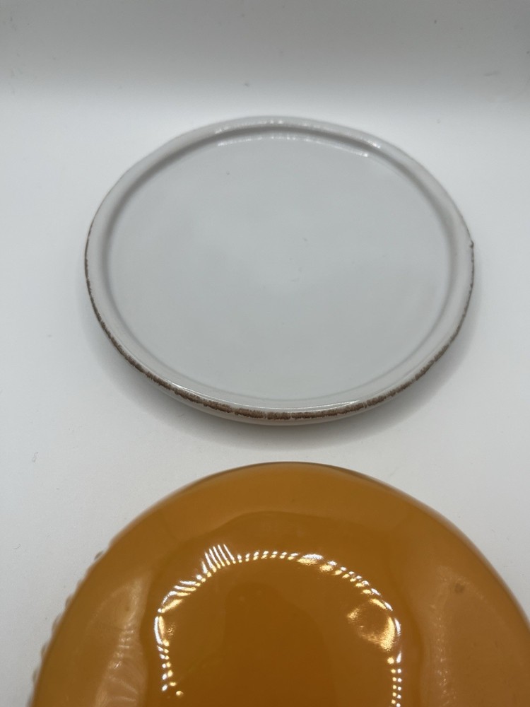 Butter Dish Yellow & White Round Small Covered Threshold Stoneware