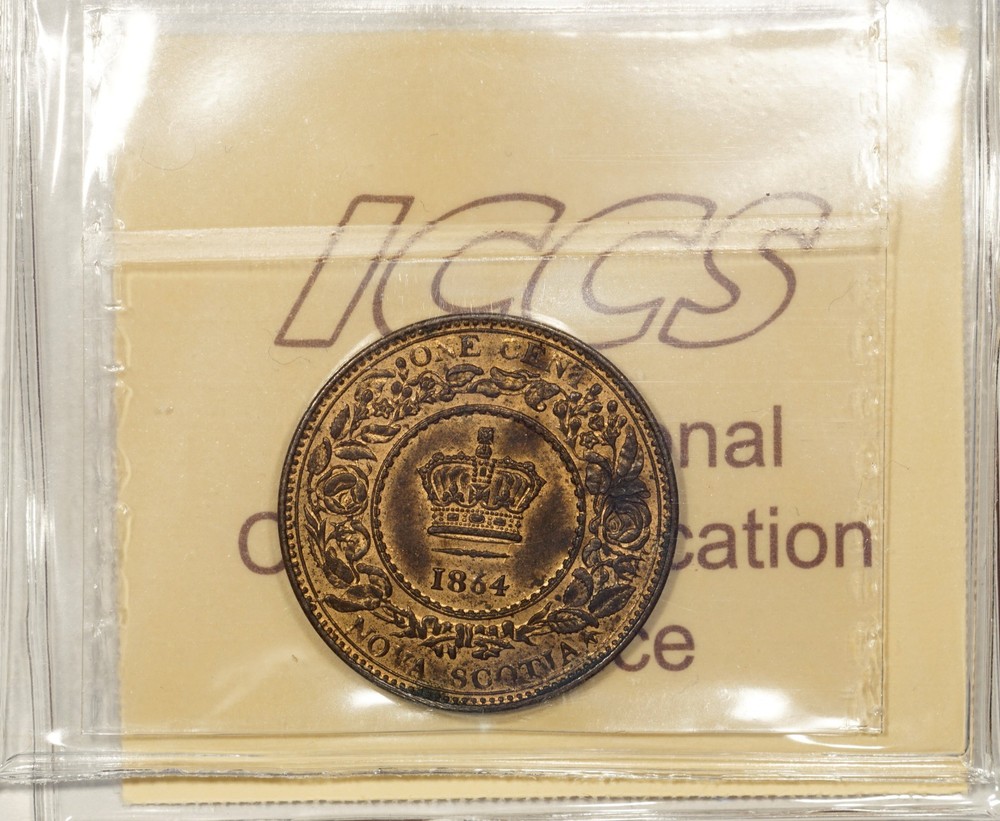 1864 Nova Scotia Large Cent ICCS MS62 Trace Red