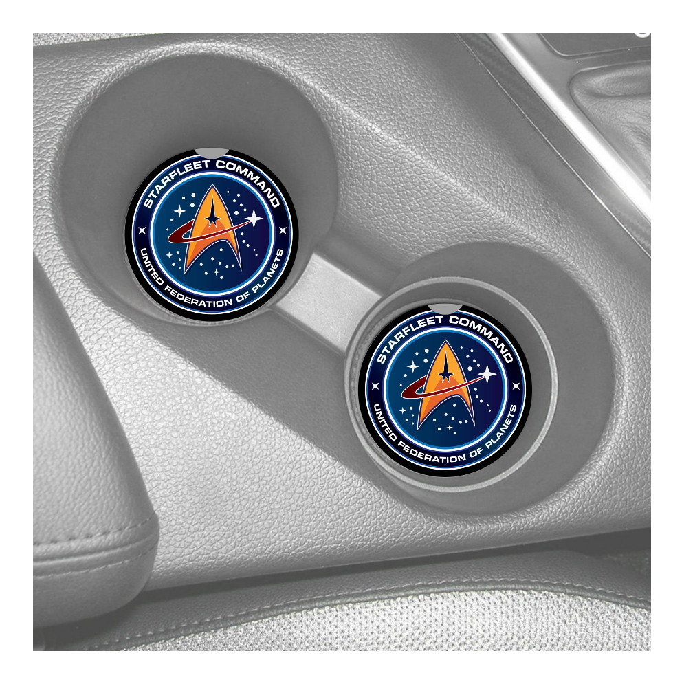 STAR TREK STARFLEET COMMAND DESIGN CUSTOM MADE RUBBER CAR COASTERS SET (2)