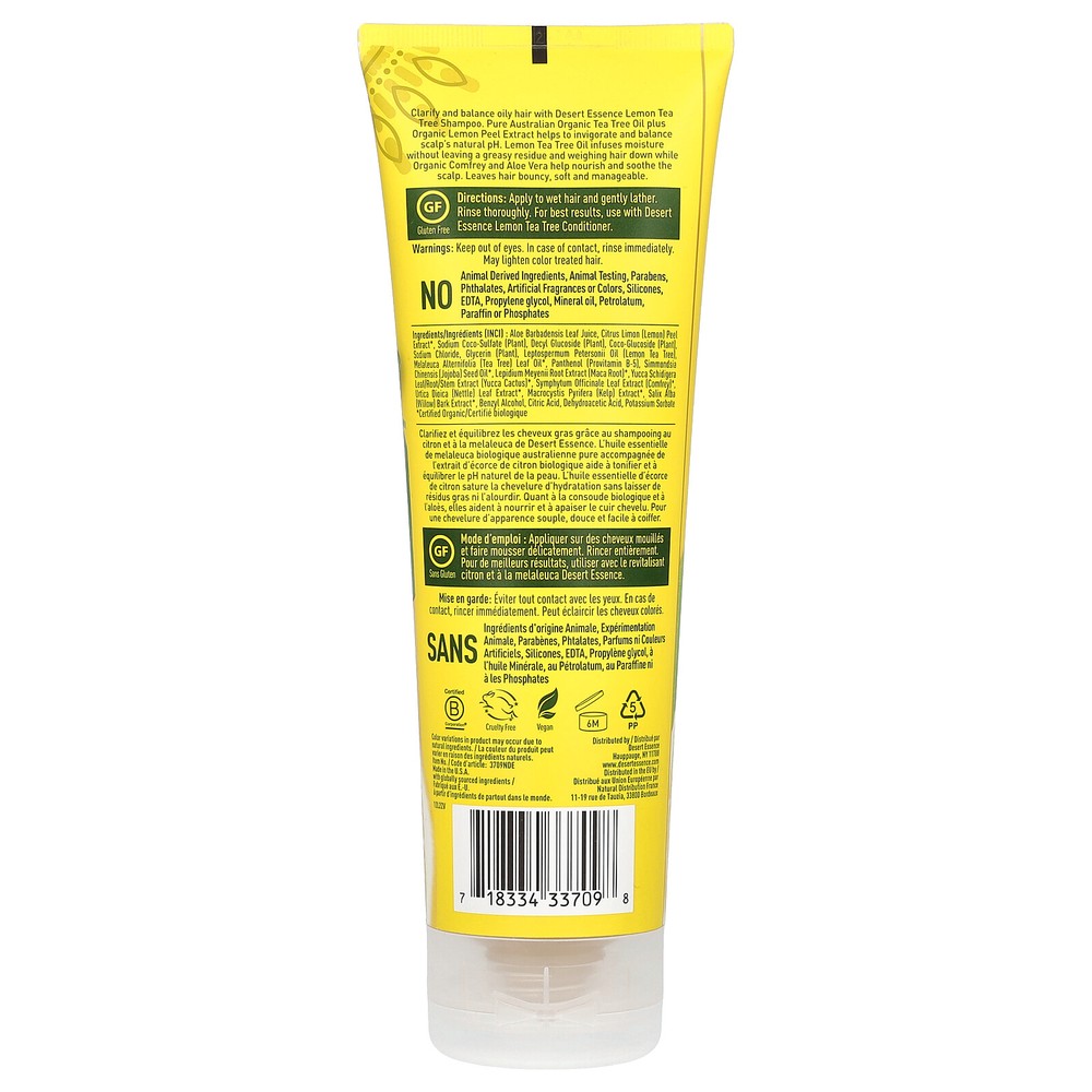 Desert Essence Organics Shampoo Lemon Tea Tree 8 fl oz 237 ml Biodegradable,