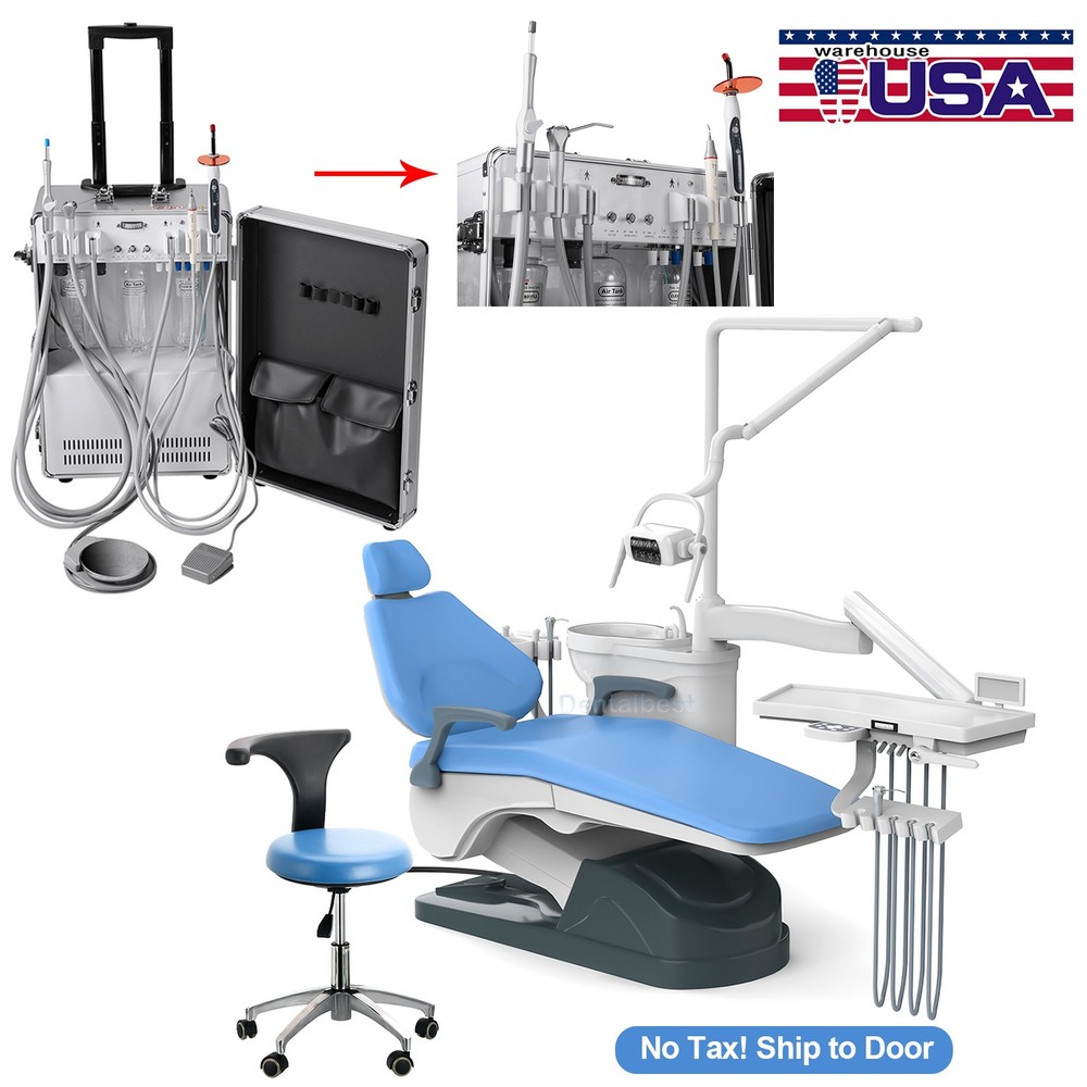 Dental Chair Unit PU Leather Computer &Stool / Dental Unit System Air Compressor