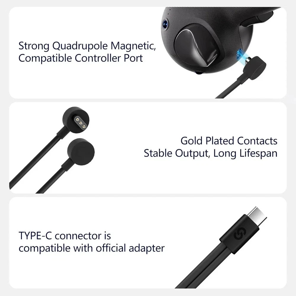 2-In-1 Charging Cable for Meta Quest Pro Controllers Durable Safe for Simultaneo