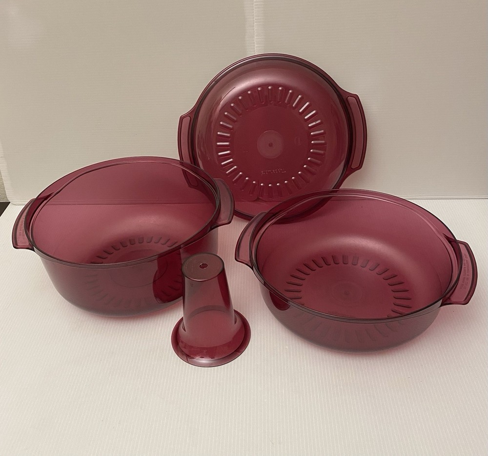 VTG Tupperware TupperWave Stack Cooker Microwave Steamer Cranberry Red 4 Pieces