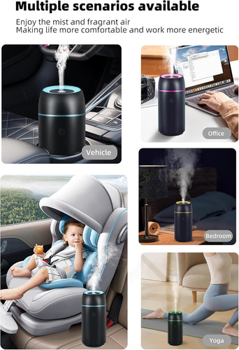 Car Diffuser for Essential Oils Portable Mini Ultrasonic Mist Black