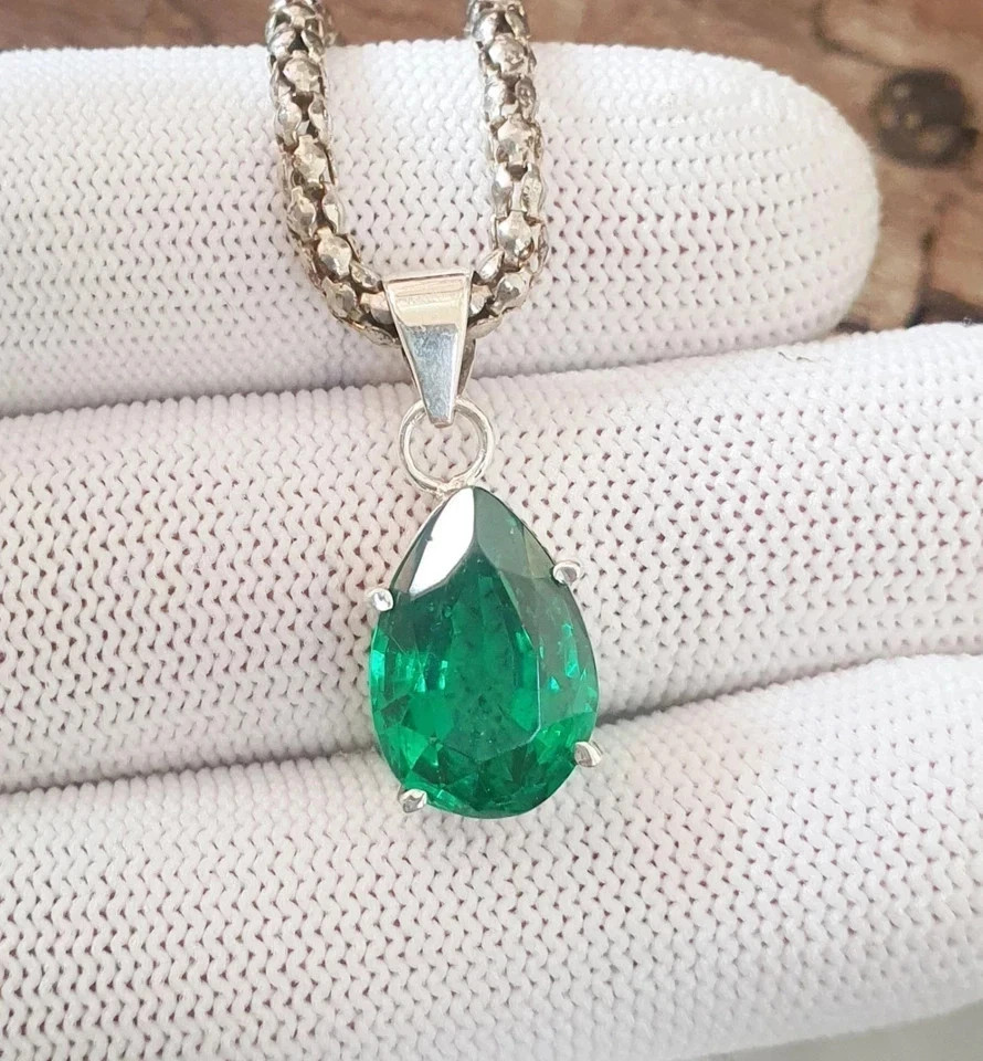 Certified 25.56 Ct+ Natural Emerald 925 Solid Silver Pear Pendant Gemstone
