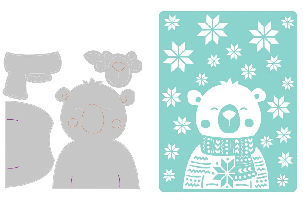 New Retired Sizzix Thinlits Cozy Bear 4pc set + emboss #665496 Retail $14.99
