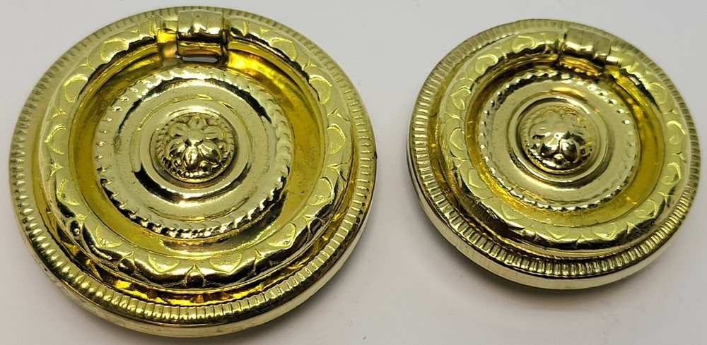 1-5/8" & 2" Diameter Stamped Brass SINGLE POST ring pull knob handle antique new