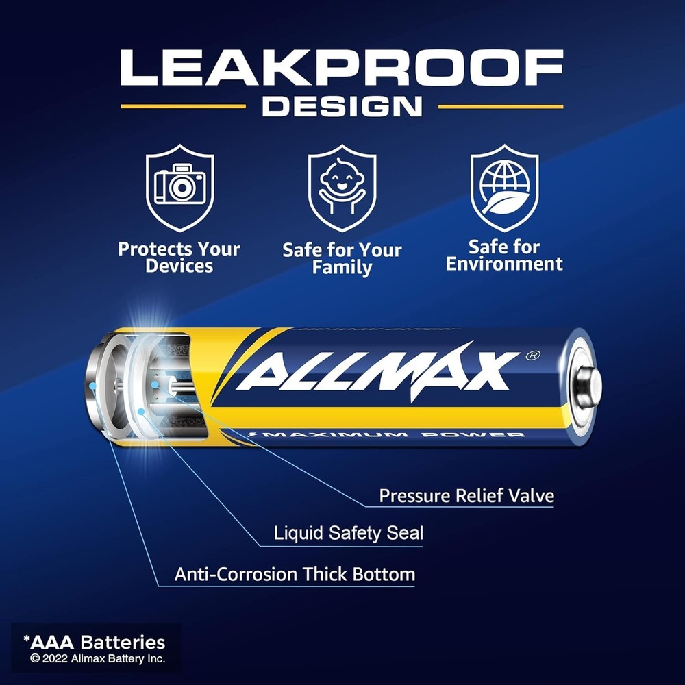 Allmax AAA Maximum Power Alkaline Batteries - 12 Count, Leakproof & Long-Lasting