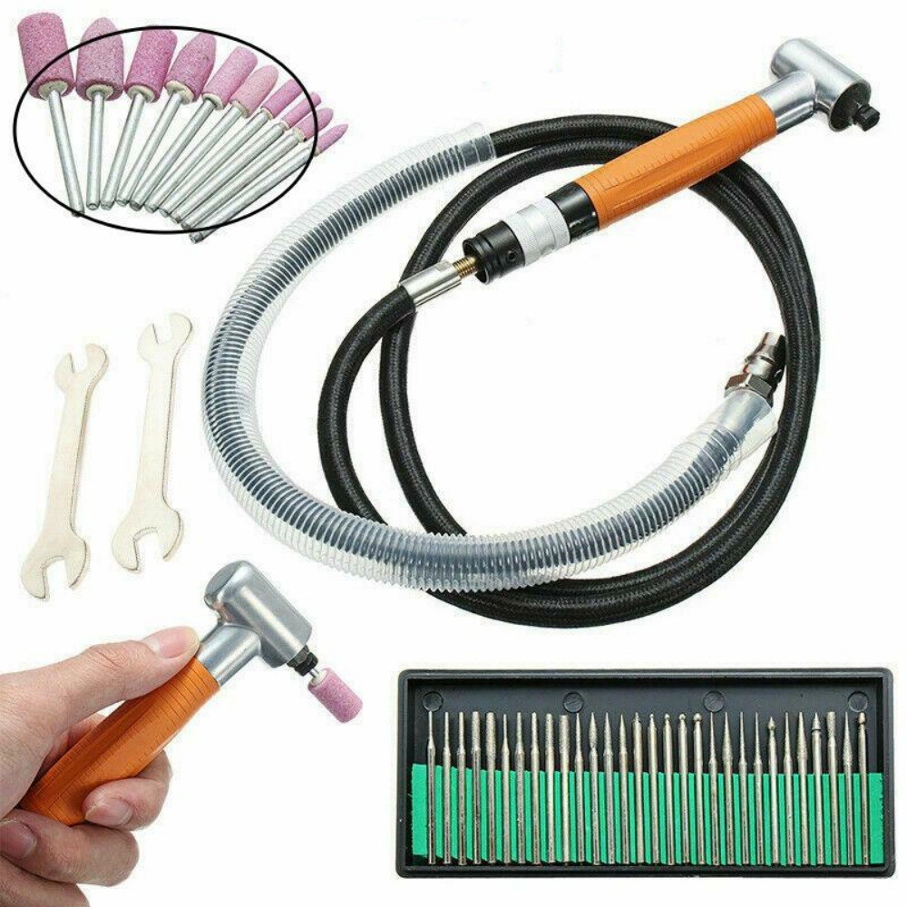 DIY 90 Degree 3MM Pneumatic Micro Grinder Angle Air Micro Die Grinder Set Tool #