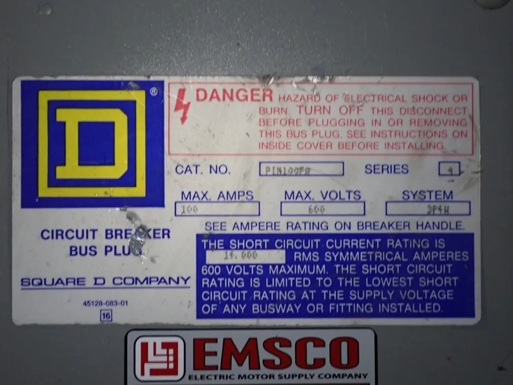 SQUARE D PIN100FA BUS PLUG 100 AMP 12250980107