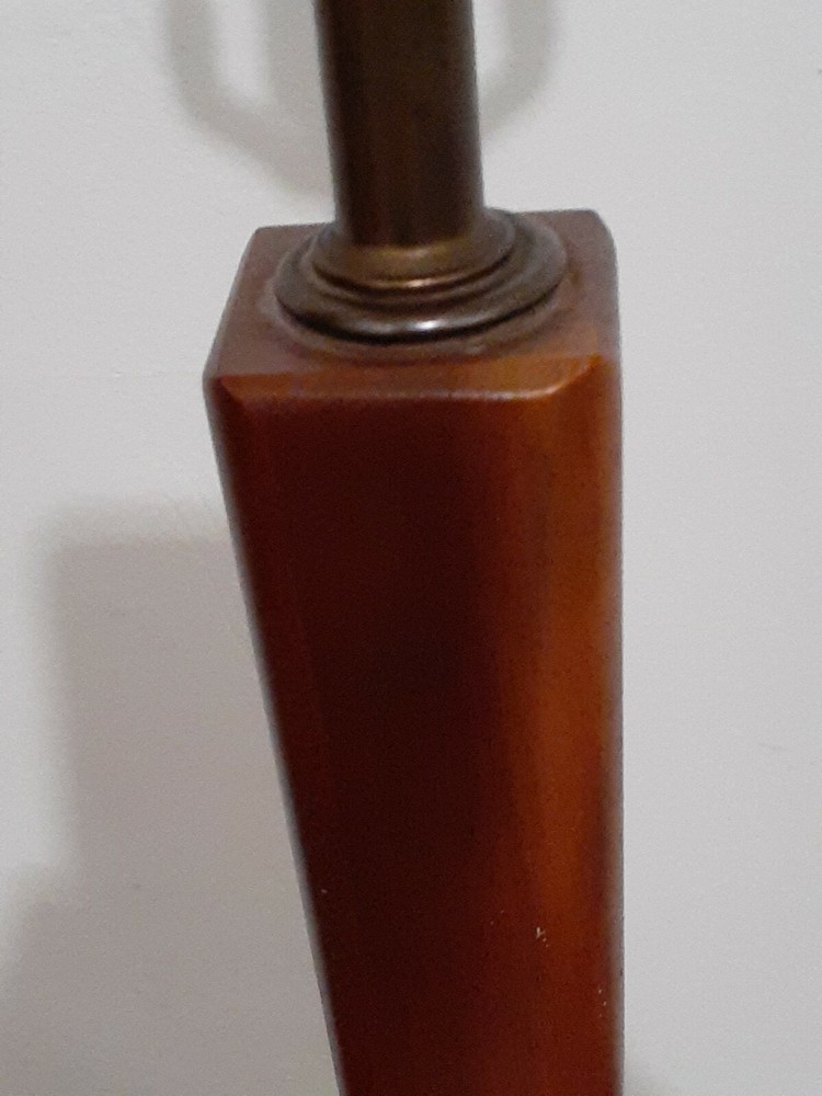 MID CENTURY MODERN WALNUT & BRASS TABLE LAMP 1960 RETRO LIGHT