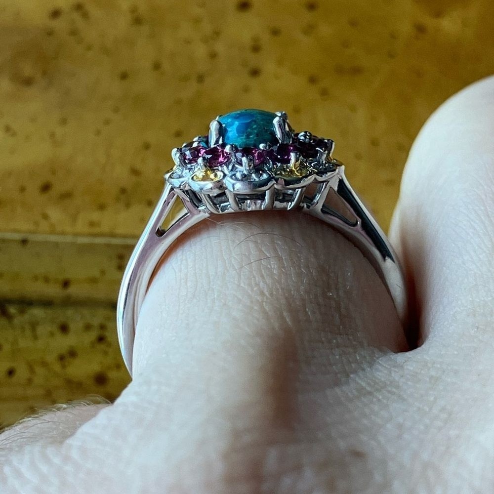 Chrysocolla Orissa Garnet Halo Ring Size 7