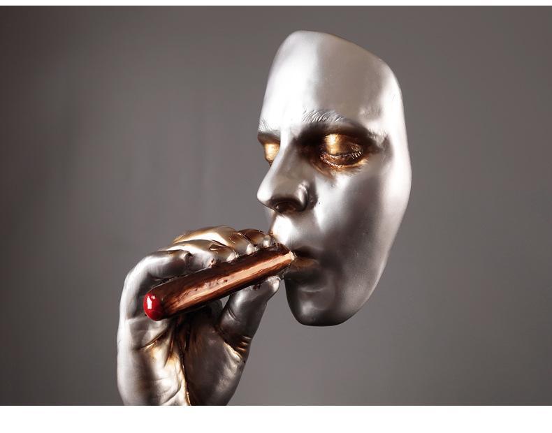 Retro Editators Abstract Sculpture an Smoking Cigar Creative Face Statue Charact