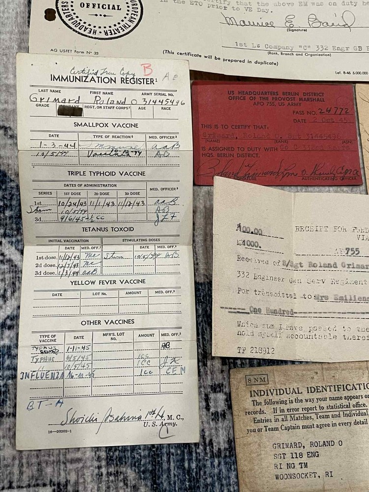WW2 WWII US Army 332nd Engineer GS Regiment Document Grouping P38 CAPTURE PAPERS