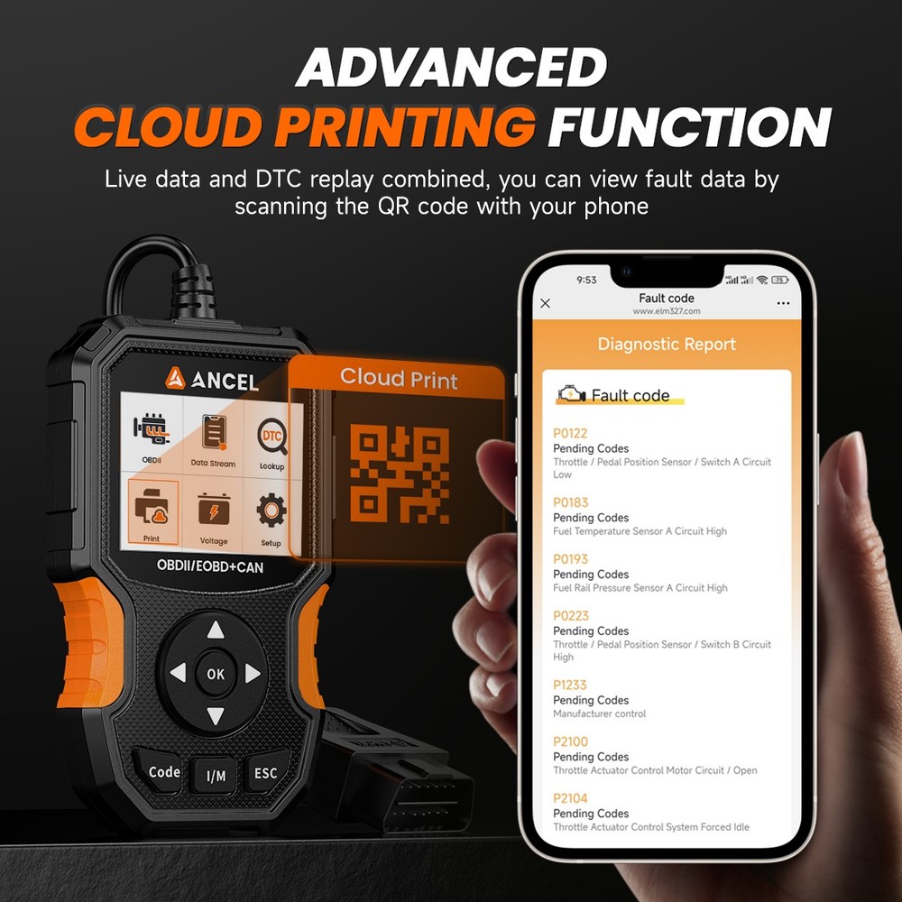 ANCEL Diagnostic Tool 12V Battery Test & Engine Fault Code Reader OBD2 Scanner