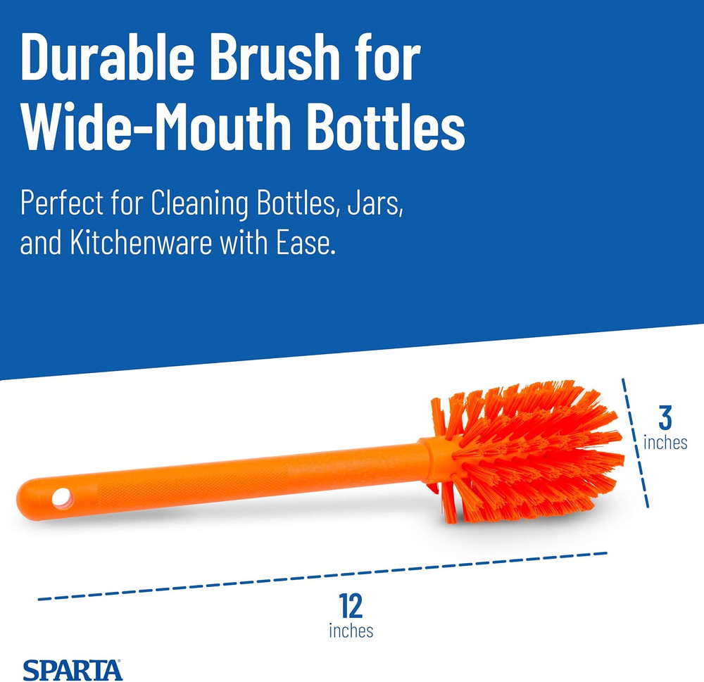12 Inch Bottle Brush with Polyester Bristles and Plastic Handle, Color Coded, La