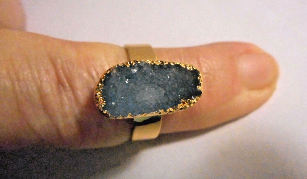 Hand made real Agate/Druzy stone ring in gold plated setting