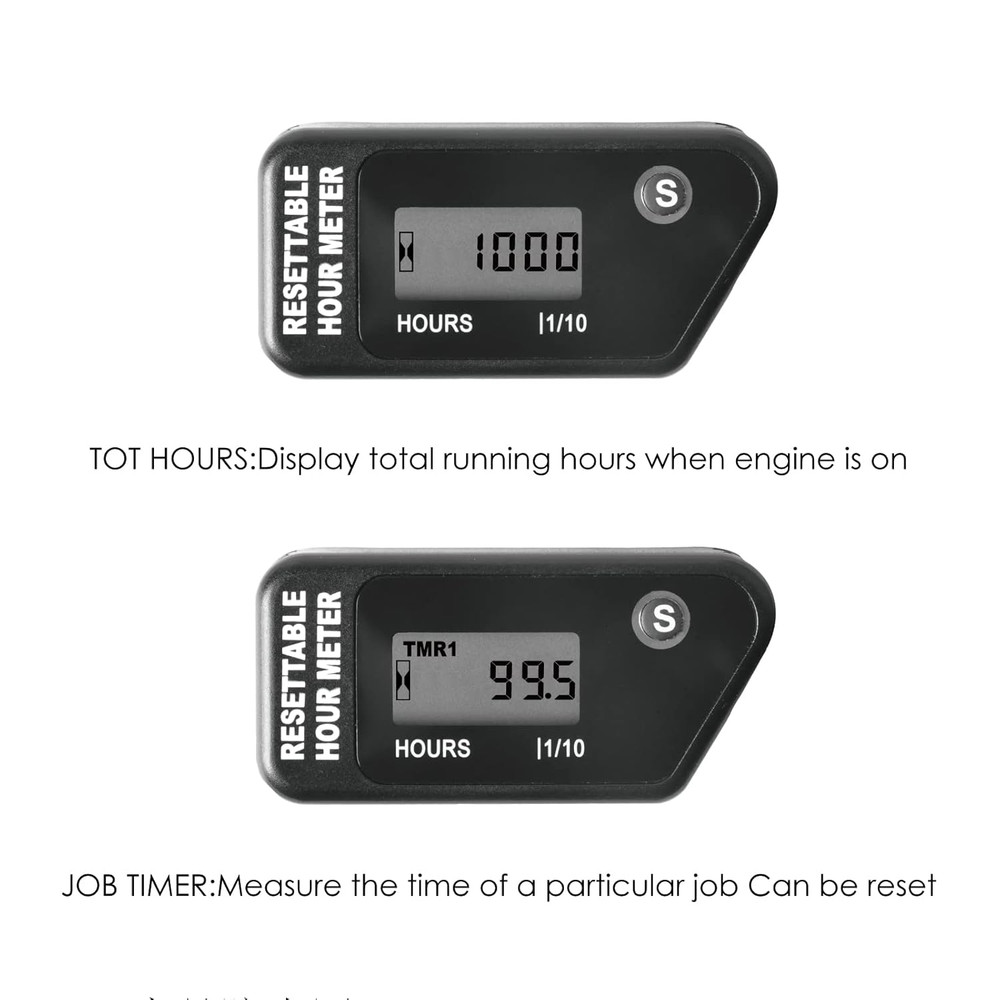 Digital Inductive Hour Meter Waterproof LCD Engine Hourmeter Gauge