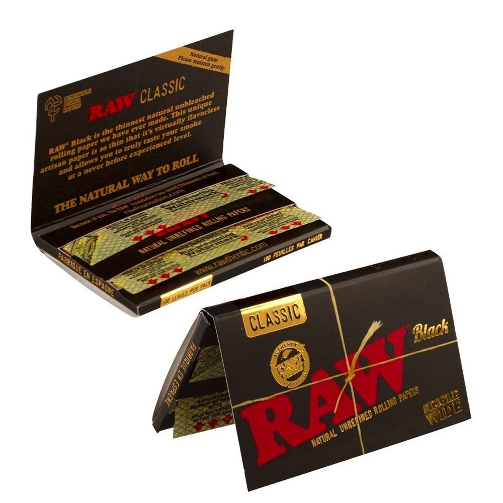 😎 🍃 25 x RAW CLASSIC BLACK SINGLE WIDE ROLLING PAPERS FULL BOX AUTHENTIC 🍃😎