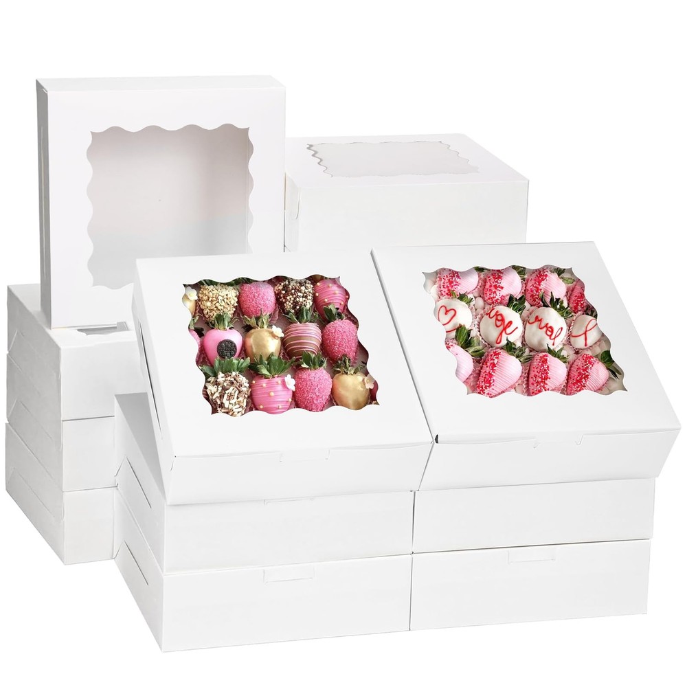 30pcs Bakery Boxes, 8x8x2.5 Cookie Boxes with Window, White Treat Containers ...