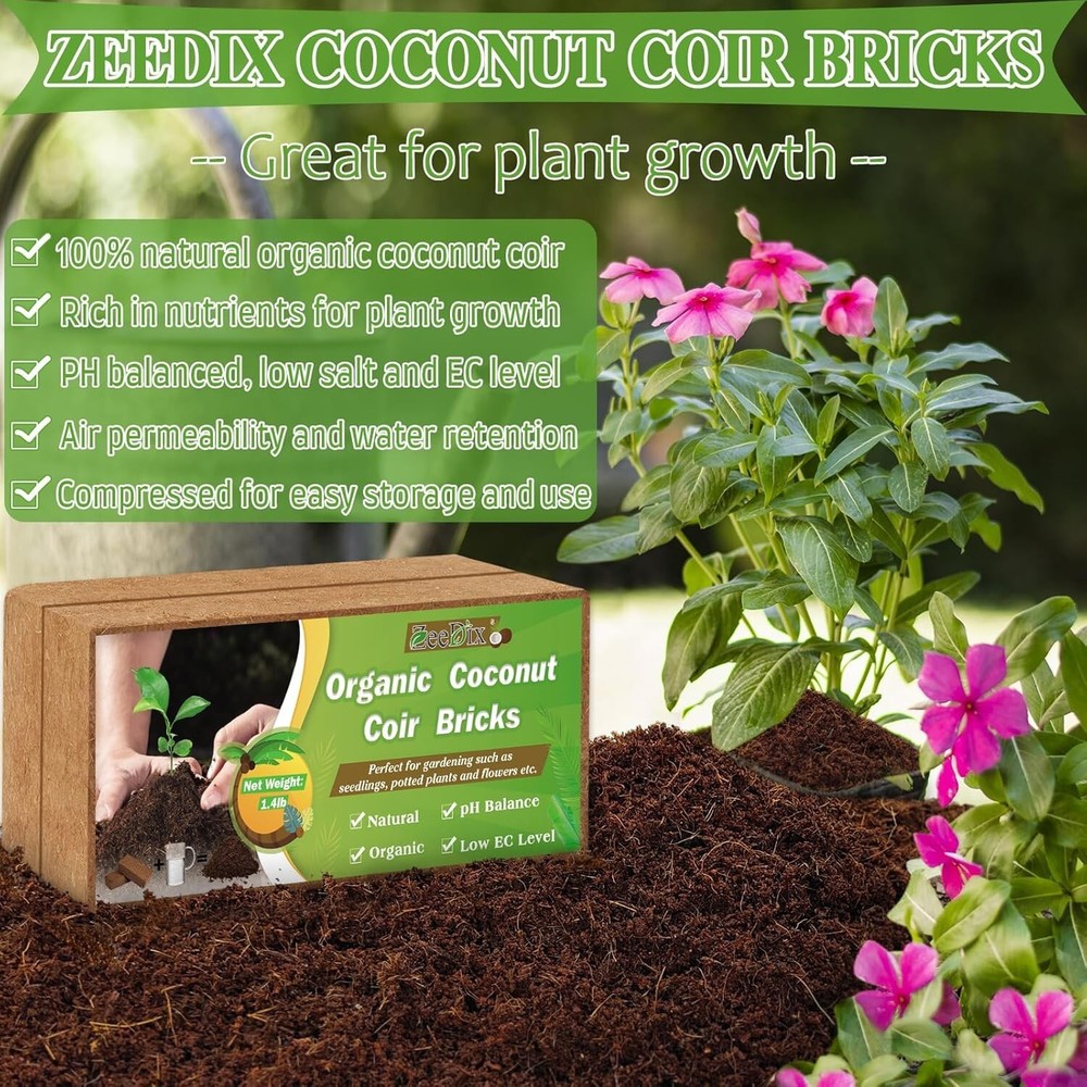 8 Organic Coco Coir Bricks - 100% Compressed Coconut Soil for Vibrant Gardens