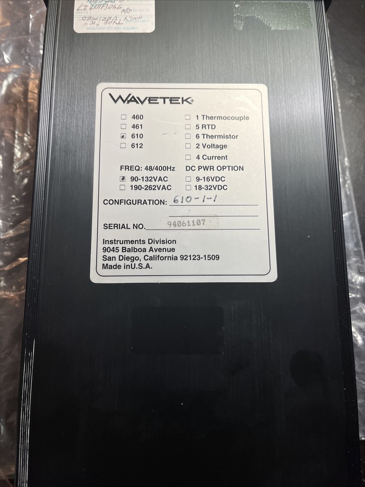 WAVETEK MODEL 610-1-1 FREQUENCY 90-132VAC PROGRAMMABLE THERMOCOUPLE TYPE