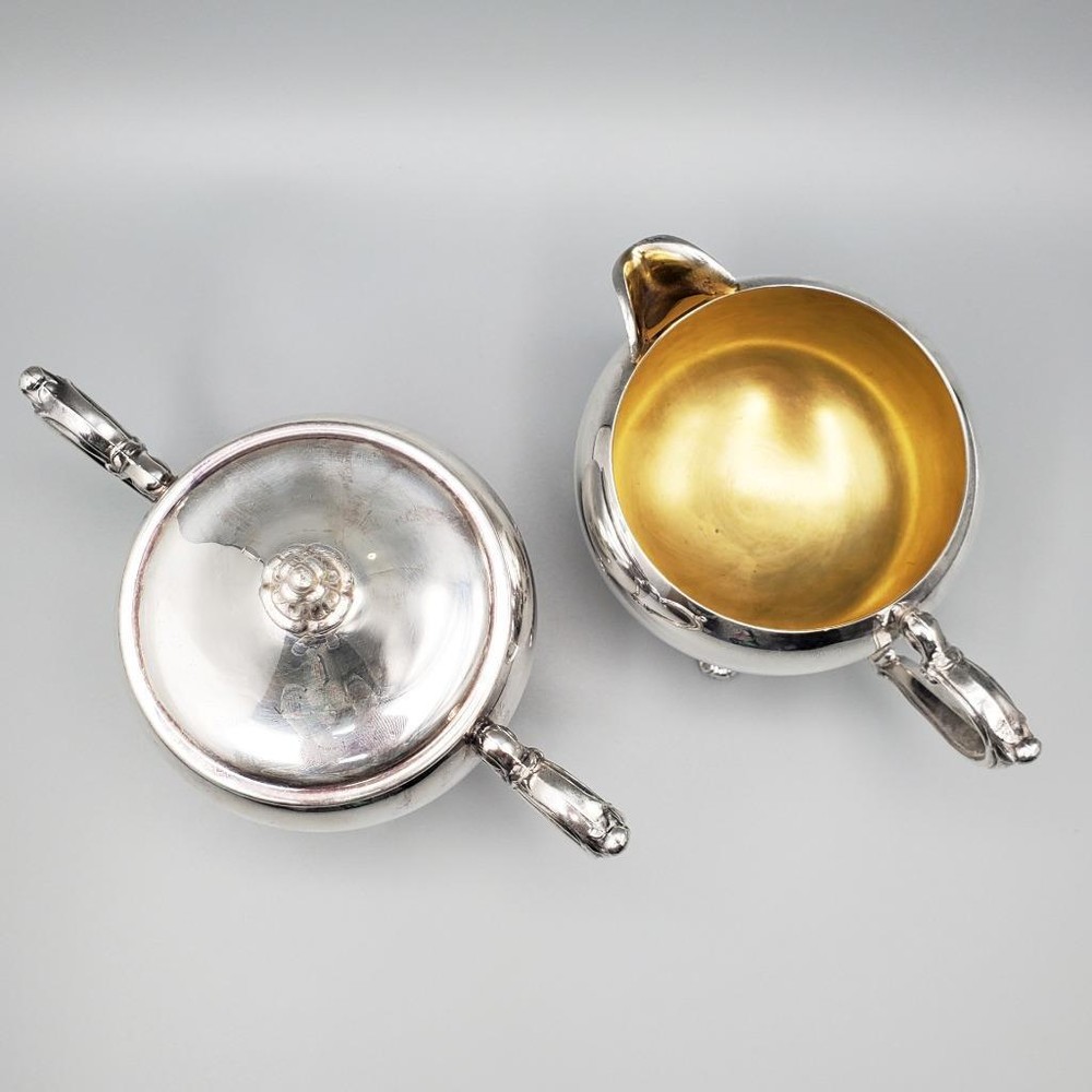 Acanthus Footed Sugar Bowl & Cream Pitcher Set Gilded Interior