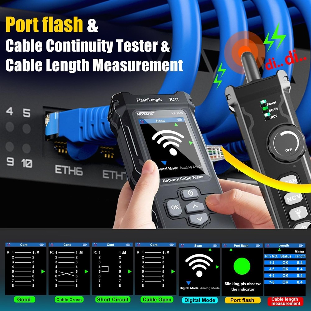 Handheld Network Cable Tester with Ping Function and Cable Length Measurement